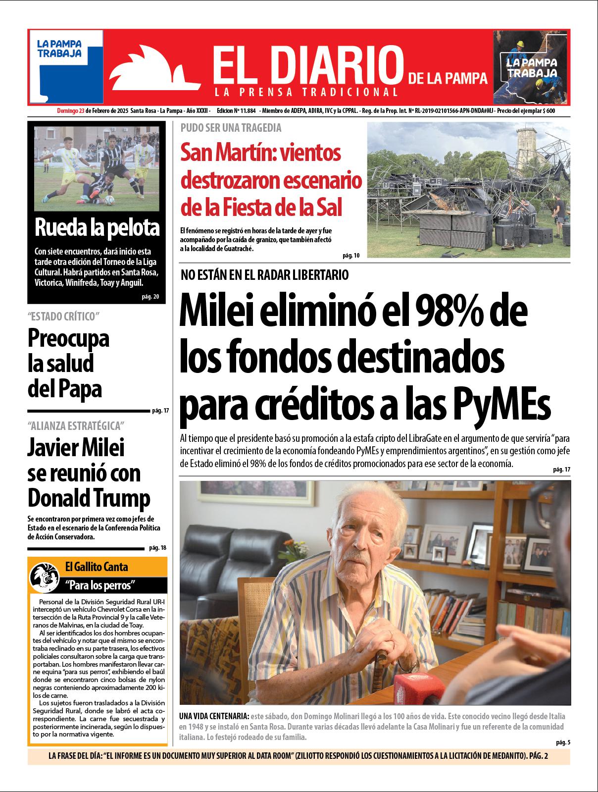 Tapa de El Diario en papel  domingo 23 de febrero de 2025